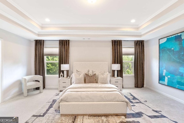 667 Creswell Park, Smyrna, GA 30082 - carpeted bedroom featuring a raised ceiling, ornamental molding, baseboards, and recessed lighting