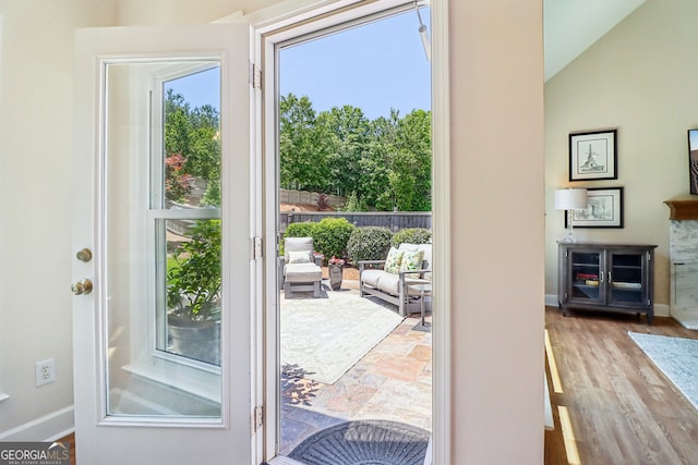 12645 Morningpark Cir, Alpharetta, GA 30004 - doorway to outside featuring wood finished floors and baseboards