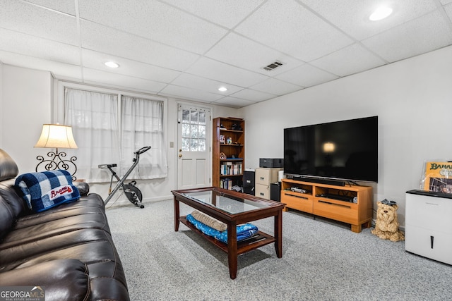 4506 Westcliff Trce NE, Roswell, GA 30075 - living room with carpet, a drop ceiling, and recessed lighting