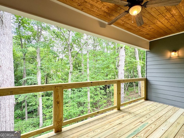 169 View St, Clarkesville, GA 30523 - wooden deck with ceiling fan and a view of trees