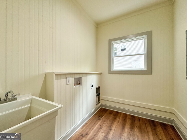 169 View St, Clarkesville, GA 30523 - laundry room featuring hookup for an electric dryer, washer hookup, dark wood-style flooring, and ornamental molding