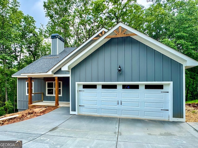 169 View St, Clarkesville, GA 30523 - ranch-style home with roof with shingles, board and batten siding, a chimney, and concrete driveway
