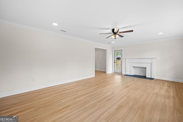 1905 Azalea, Valdosta, GA 31602 - unfurnished living room featuring ceiling fan, light wood-style floors, baseboards, recessed lighting, and a brick fireplace