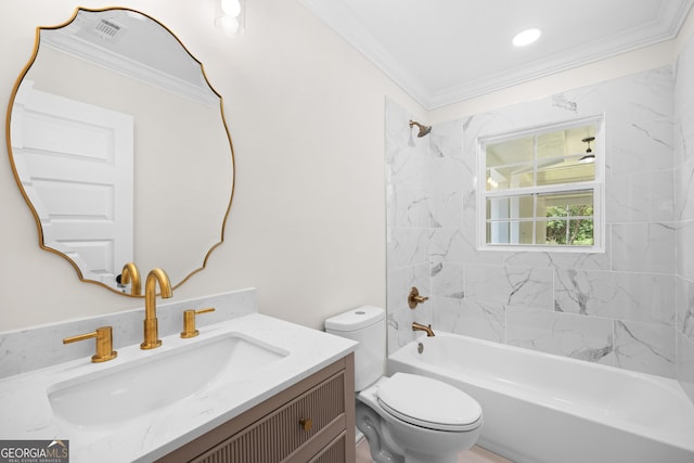 1905 Azalea, Valdosta, GA 31602 - full bathroom featuring vanity, toilet, ornamental molding, and washtub / shower combination