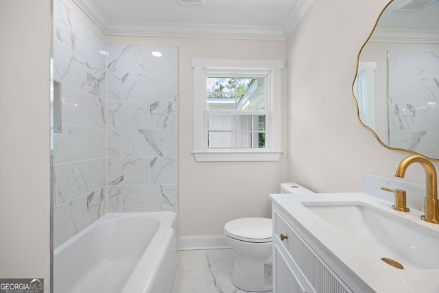 1905 Azalea, Valdosta, GA 31602 - bathroom with marble finish flooring, vanity, baseboards, ornamental molding, and toilet