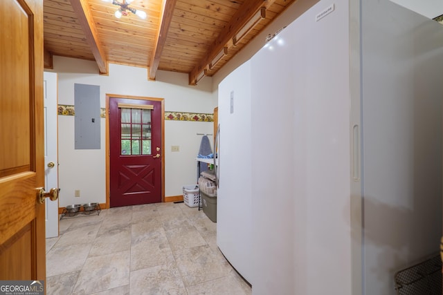 3382 Antioch Greggs Rd, Adel, GA 31620 - entrance foyer with electric panel and wood ceiling with exposed beams