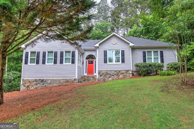 23 Timberlake Pointe NE, Cartersville, GA 30121 - view of front of property with stone siding, a front lawn, and roof with shingles