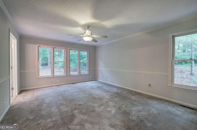 23 Timberlake Pointe NE, Cartersville, GA 30121 - carpeted spare room featuring crown molding, ceiling fan, a textured ceiling, and baseboards