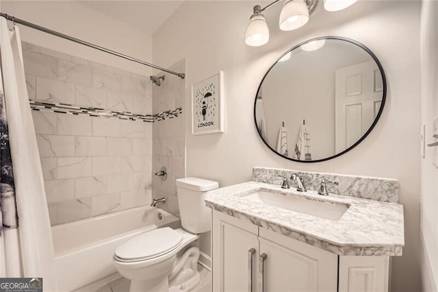 5940 Plantation Dr, Roswell, GA 30075 - bathroom with vanity, toilet, and shower / tub combo