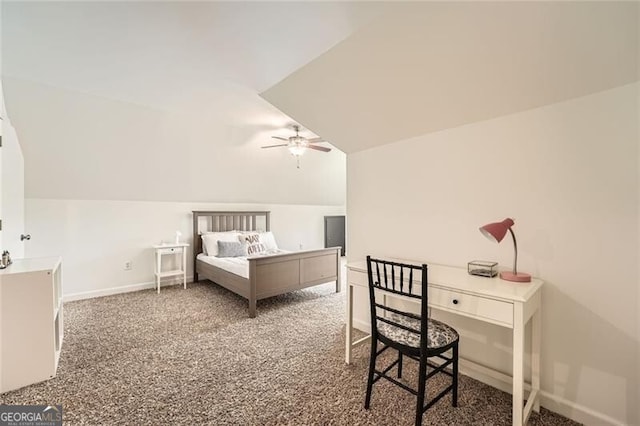 5940 Plantation Dr, Roswell, GA 30075 - carpeted bedroom with lofted ceiling, baseboards, a ceiling fan, and a desk