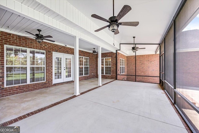 737 Raleigh Cobb Rd, Hawkinsville, GA 31036 - unfurnished sunroom featuring a ceiling fan, french doors, and plenty of natural light