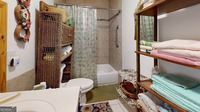 17 Fairview Rd, Blairsville, GA 30512 - full bath with vanity, toilet, shower / bath combination with curtain, and tile patterned flooring