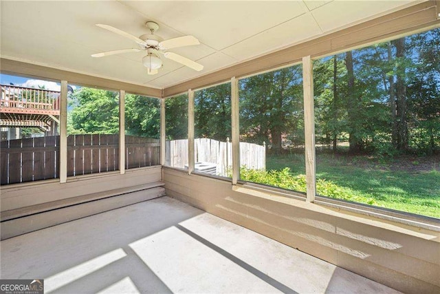 100 Trailside Way, Hiram, GA 30141 - unfurnished sunroom featuring a ceiling fan and healthy amount of natural light