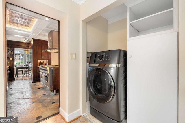 228 Clarion Ave, Decatur, GA 30030 - washroom featuring washer / clothes dryer, baseboards, ornamental molding, and recessed lighting