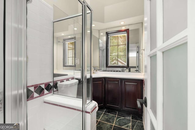 228 Clarion Ave, Decatur, GA 30030 - bathroom featuring vanity, a shower stall, and recessed lighting