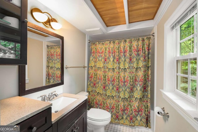 228 Clarion Ave, Decatur, GA 30030 - bathroom with vanity, toilet, a shower with curtain, and tile patterned flooring