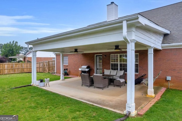 502 Stoneland Pl, Lawrenceville, GA 30046 - view of patio / terrace with a ceiling fan, an outdoor living space, and grilling area