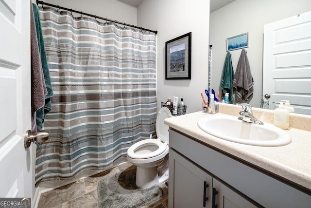 174 Silver Birch Pass, Newnan, GA 30265 - bathroom featuring vanity, toilet, and curtained shower