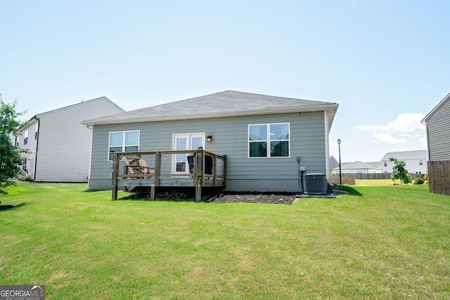174 Silver Birch Pass, Newnan, GA 30265 - back of property featuring a deck, a lawn, and central air condition unit