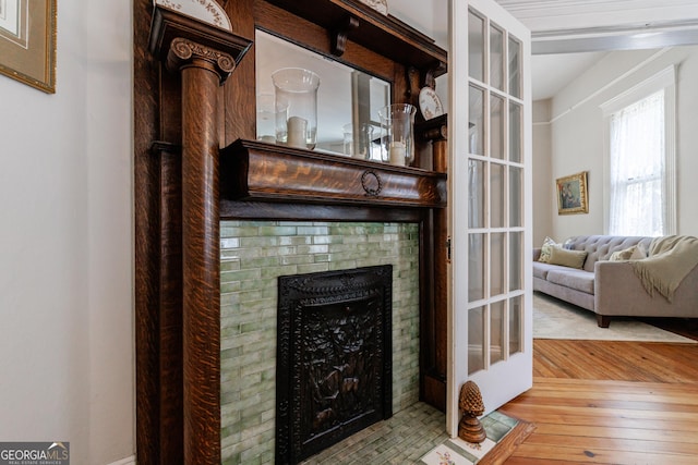381 Cherokee Ave SE, Atlanta, GA 30312 - living area with hardwood / wood-style floors and a fireplace with flush hearth