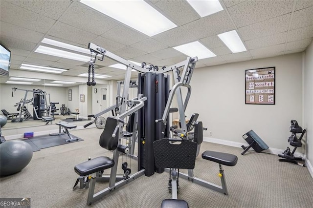 3530 Piedmont Rd NE Unit 2I, Atlanta, GA 30305 - gym with carpet flooring and a drop ceiling