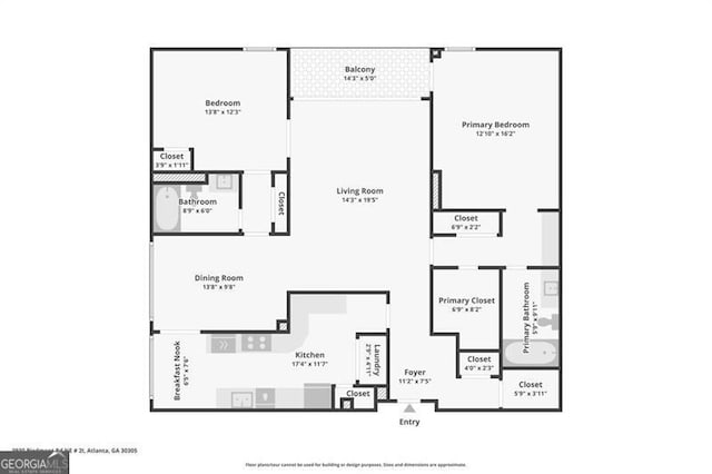 3530 Piedmont Rd NE Unit 2I, Atlanta, GA 30305 - view of room layout