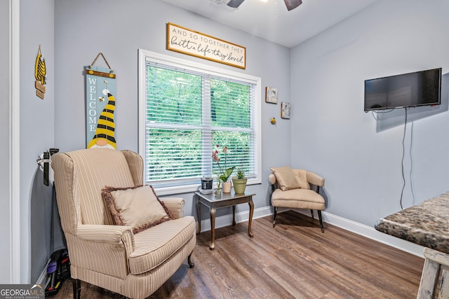 405 Dugas Rd, Dahlonega, GA 30533 - living area with wood finished floors, ceiling fan, and baseboards