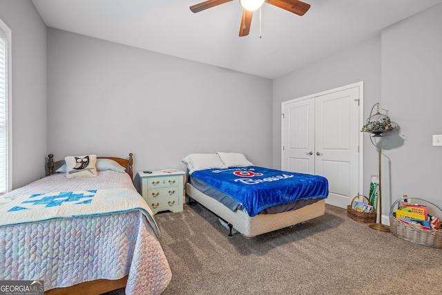 405 Dugas Rd, Dahlonega, GA 30533 - carpeted bedroom with a closet and a ceiling fan