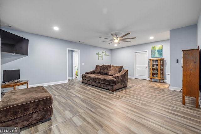 405 Dugas Rd, Dahlonega, GA 30533 - living room featuring light wood finished floors, a ceiling fan, baseboards, and recessed lighting