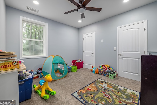 405 Dugas Rd, Dahlonega, GA 30533 - game room featuring a ceiling fan, carpet flooring, and recessed lighting