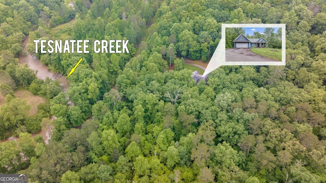 405 Dugas Rd, Dahlonega, GA 30533 - aerial view of property's location with a heavily wooded area and property parcel outlined