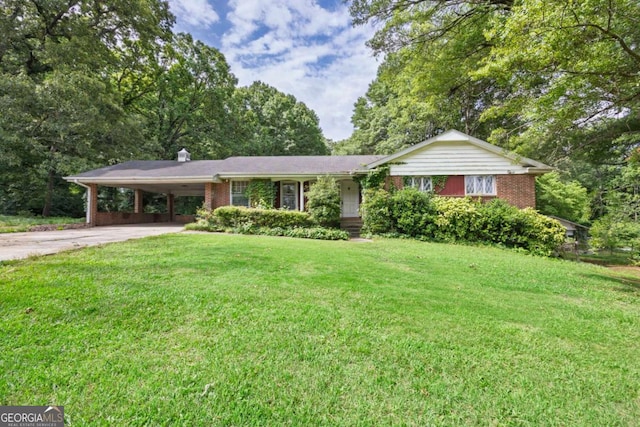 1395 Clay Rd SW, Mableton, GA 30126 - ranch-style home featuring driveway, brick siding, an attached carport, and a front lawn