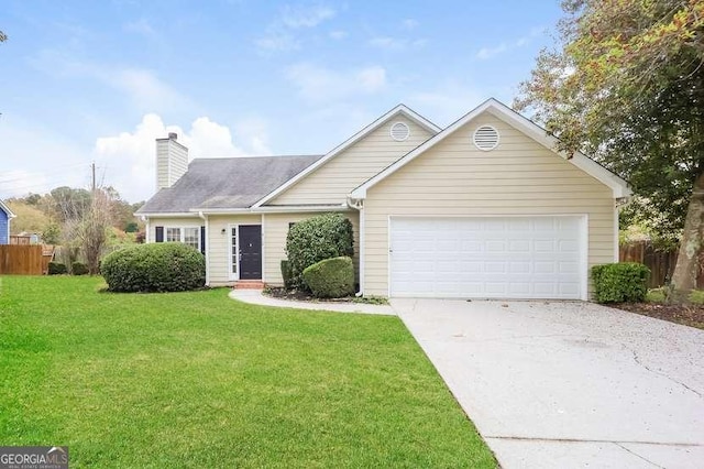 4112 Meadowlark Ct, Powder Springs, GA 30127 - view of front of home featuring concrete driveway, a chimney, and a garage