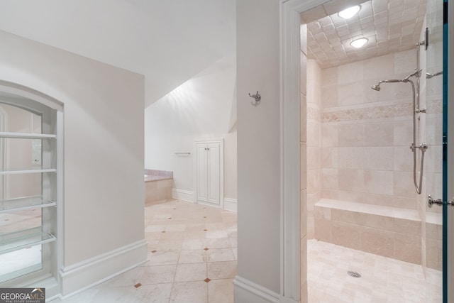 760 River Gate Dr, Atlanta, GA 30350 - full bath featuring a tile shower and tile patterned flooring
