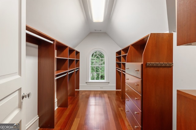 760 River Gate Dr, Atlanta, GA 30350 - walk in closet with dark wood-style floors and lofted ceiling