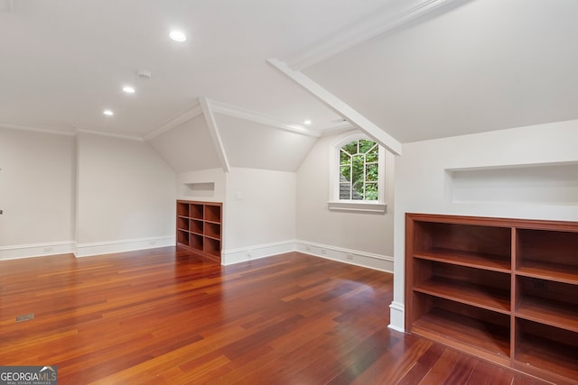 760 River Gate Dr, Atlanta, GA 30350 - bonus room featuring recessed lighting, wood finished floors, vaulted ceiling, and built in features