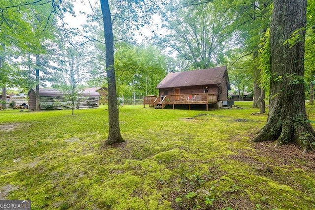 218 Green Acre Ln, Cartersville, GA 30121 - view of grassy yard featuring a wooden deck