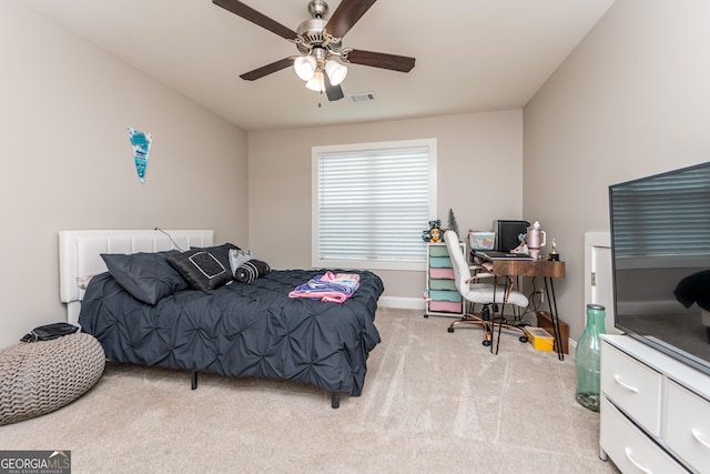 924 Abingdon Cv, Bonaire, GA 31005 - bedroom with light colored carpet, an office area, baseboards, and ceiling fan