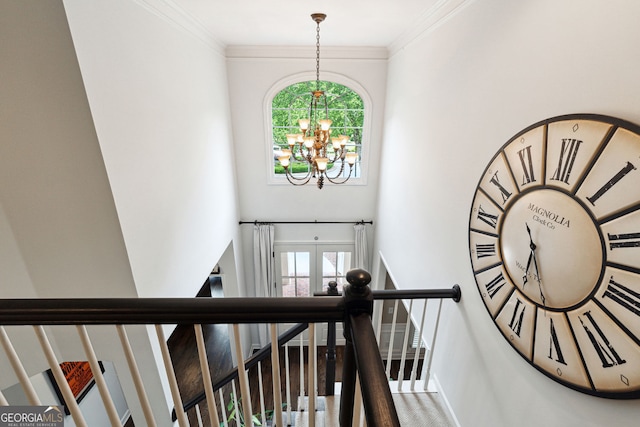 151 Overhill Pt, Alpharetta, GA 30005 - stairs featuring a chandelier, ornamental molding, and baseboards