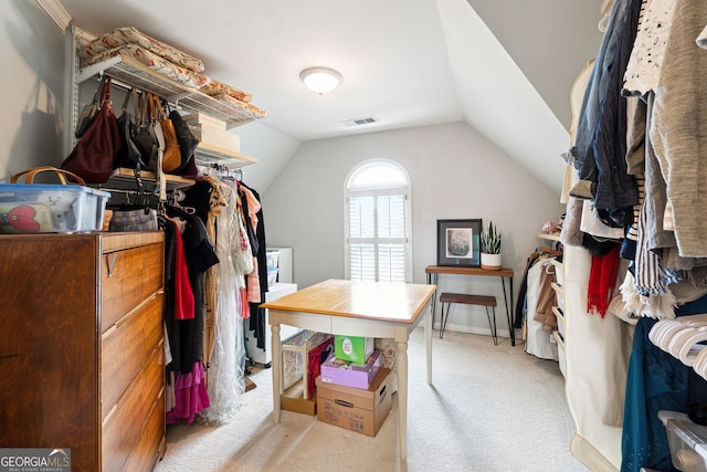 151 Overhill Pt, Alpharetta, GA 30005 - spacious closet featuring light colored carpet and vaulted ceiling
