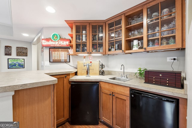 151 Overhill Pt, Alpharetta, GA 30005 - indoor wet bar featuring black dishwasher, refrigerator, recessed lighting, and light wood-style floors