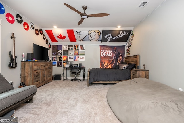 209 Voyles Way, Dawsonville, GA 30534 - bedroom featuring carpet flooring, recessed lighting, and a ceiling fan