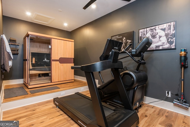 209 Voyles Way, Dawsonville, GA 30534 - exercise area with attic access, wood finished floors, baseboards, and recessed lighting
