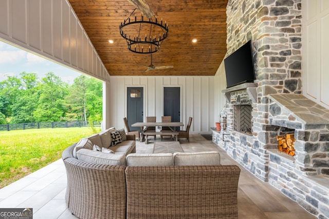 209 Voyles Way, Dawsonville, GA 30534 - view of patio featuring an outdoor living space with a fireplace and a ceiling fan