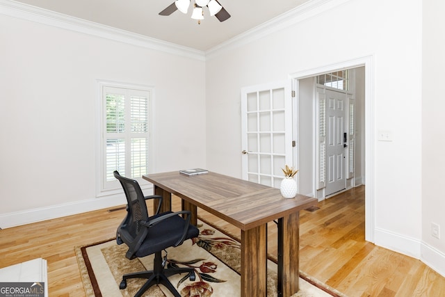 720 Latrobe Way, Macon, GA 31220 - office featuring crown molding, light wood finished floors, a ceiling fan, and baseboards