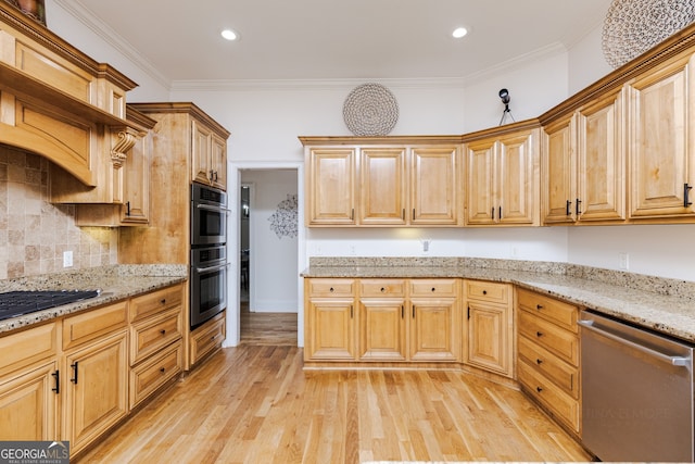 720 Latrobe Way, Macon, GA 31220 - kitchen featuring dishwasher, gas cooktop, double wall oven, tasteful backsplash, and light wood-type flooring