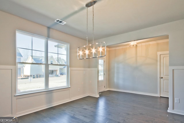 4063 Links Blvd, Jefferson, GA 30549 - unfurnished dining area featuring a chandelier and dark wood-style flooring