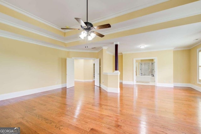 332 Warwick Pl, Mcdonough, GA 30253 - unfurnished living room featuring ornamental molding, wood finished floors, a ceiling fan, and baseboards