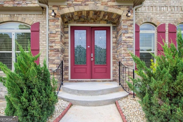 332 Warwick Pl, Mcdonough, GA 30253 - property entrance with french doors and stone siding
