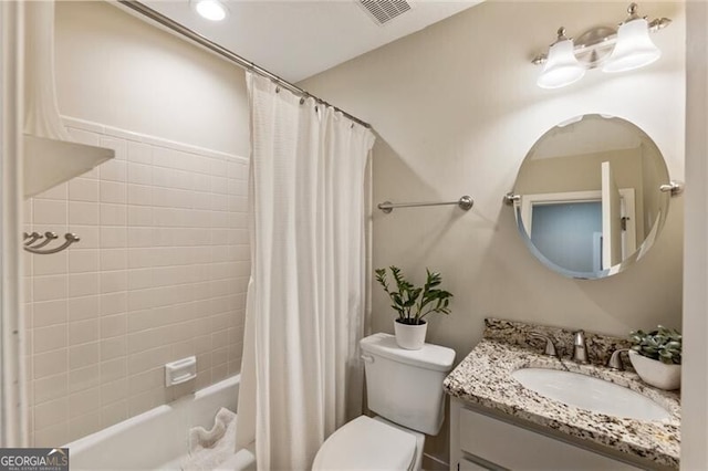 171 N Trce, Alpharetta, GA 30009 - bathroom with toilet, vanity, and shower / bath combination with curtain